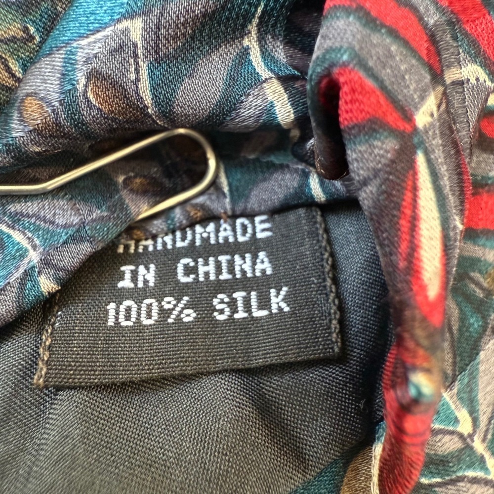 Vintage Abstract Floral Silk Tie Teal Red Geometric Handmade RN43170 3.5x59 - Picture 6 of 8